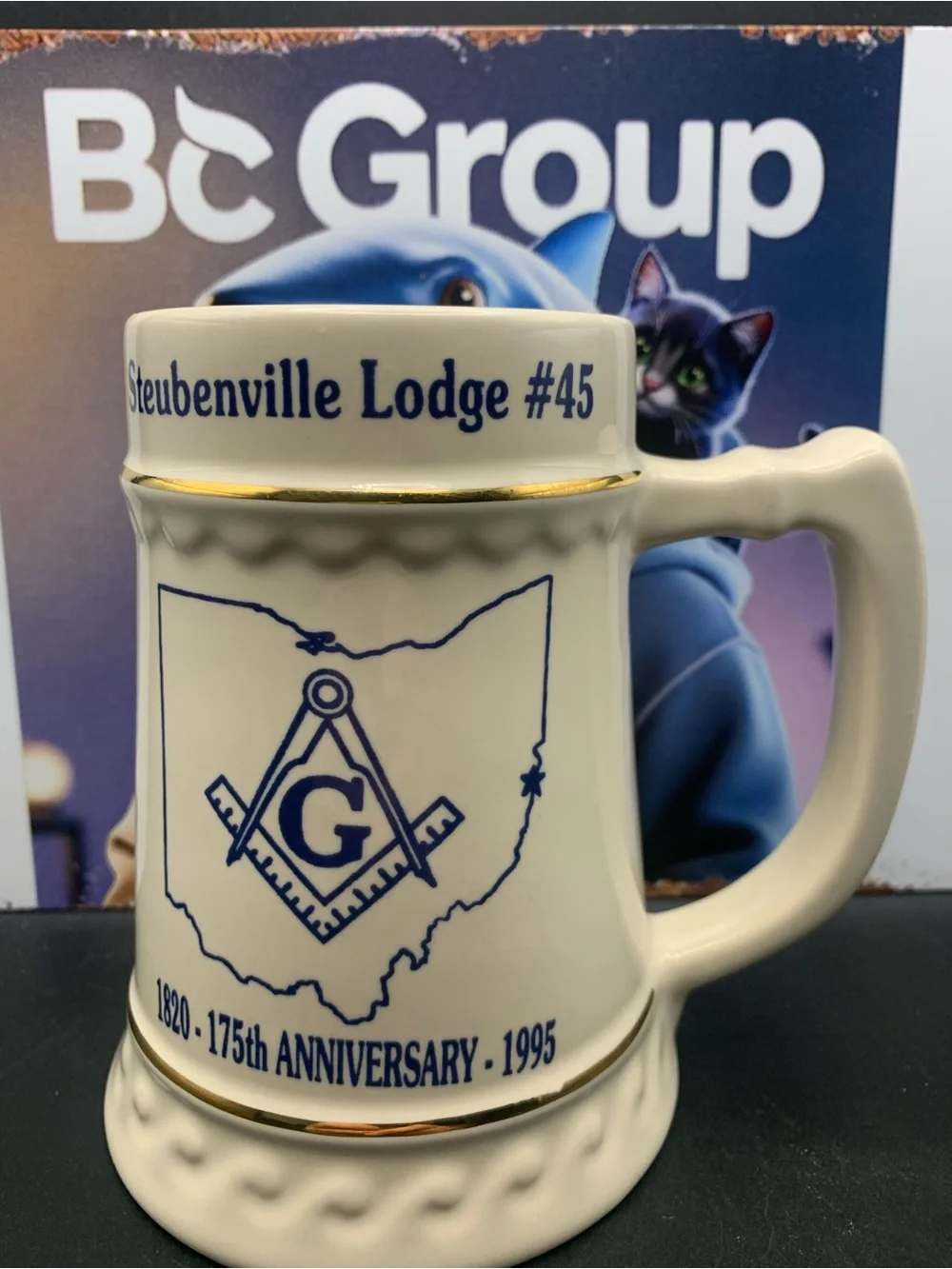Vintage Steubenville Ohio Masonic Mason Lodge #45 175th Anniversary Mug Stein